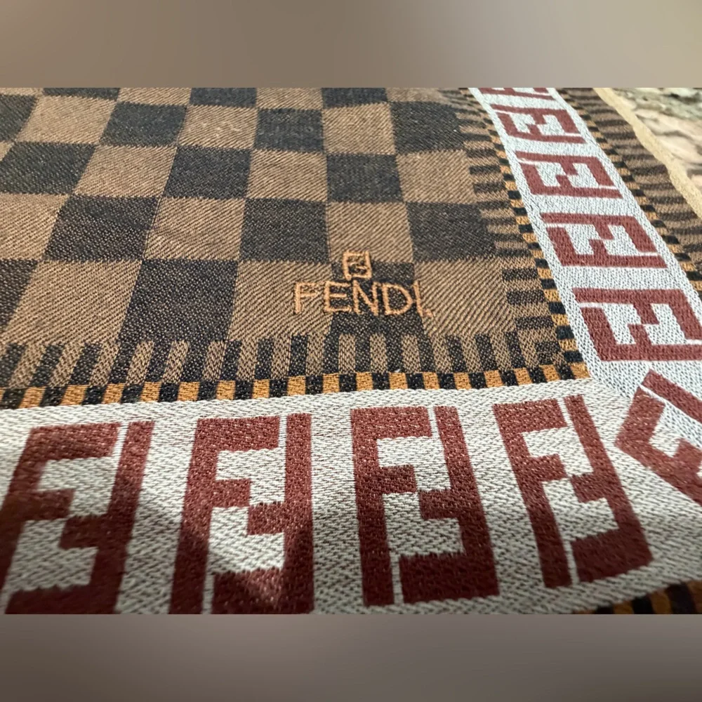 Fendi Brown Checkered Monogram Pocket Square/Handkerchief - Picture 2 of 4